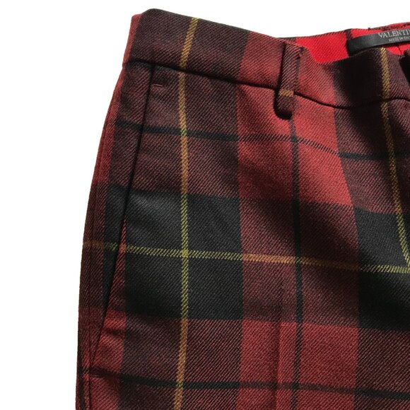 Valentino Plaid Straight Leg Virgin Wool Pants Trousers Womens 46 10 Red Black - Picture 3 of 12